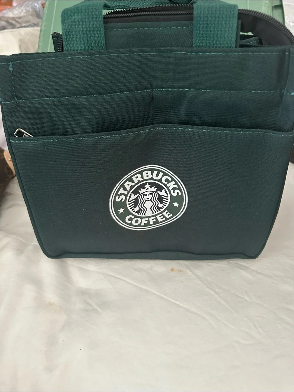 Starbucks Dark Green Canvas Toiletry Bag with Front Logo